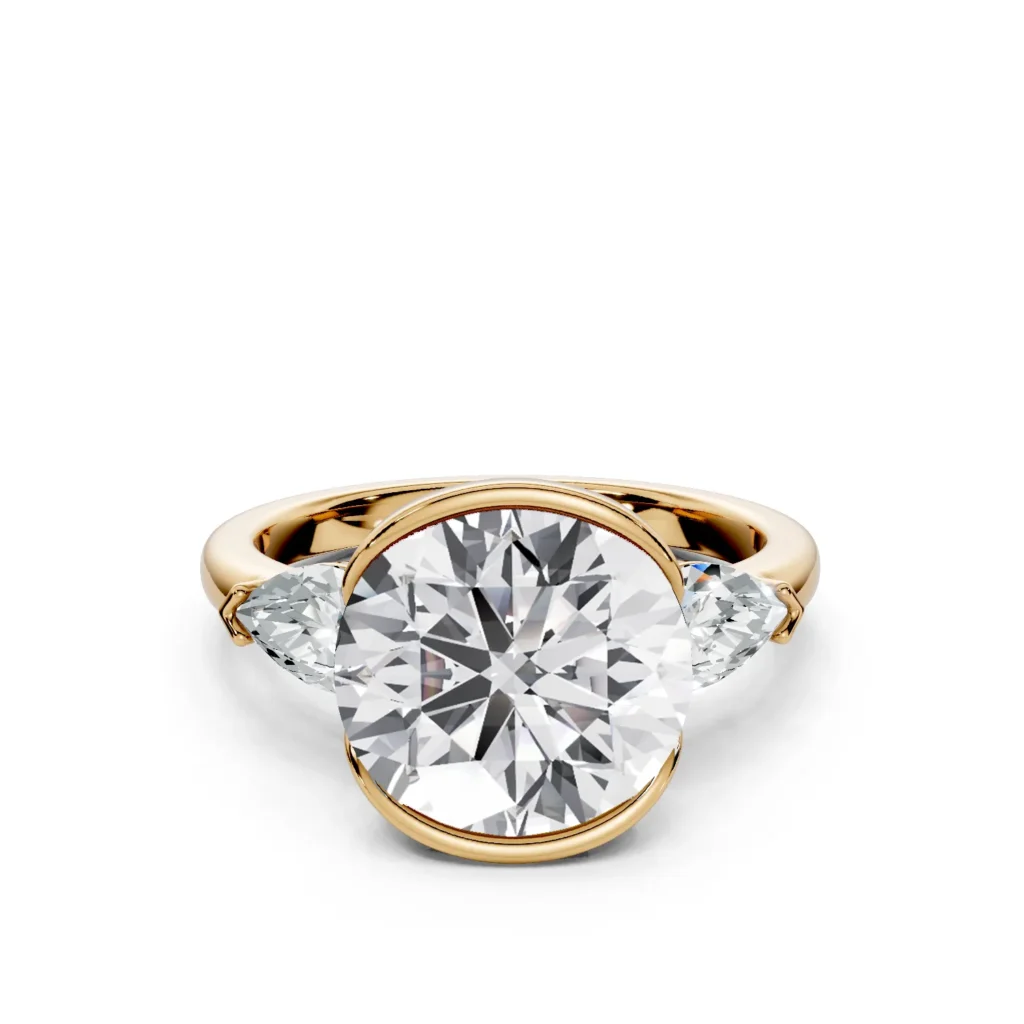 01 Three Stone Fashion Half Bezel Light Pass Low Profile Solitaire Comfort round engagement ring 1