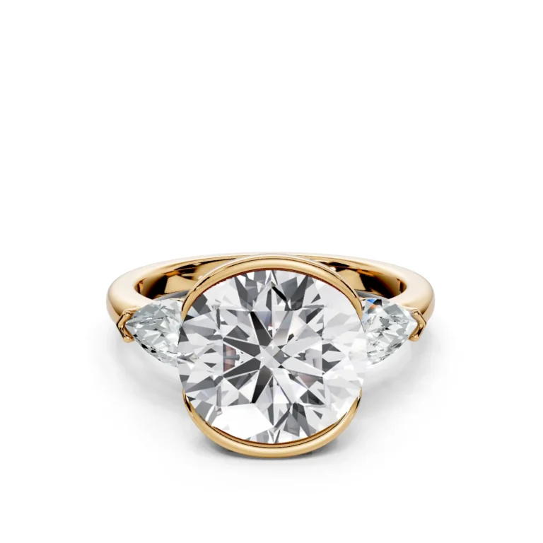 01 Three Stone Fashion Half Bezel Light Pass Low Profile Solitaire Comfort round engagement ring 1