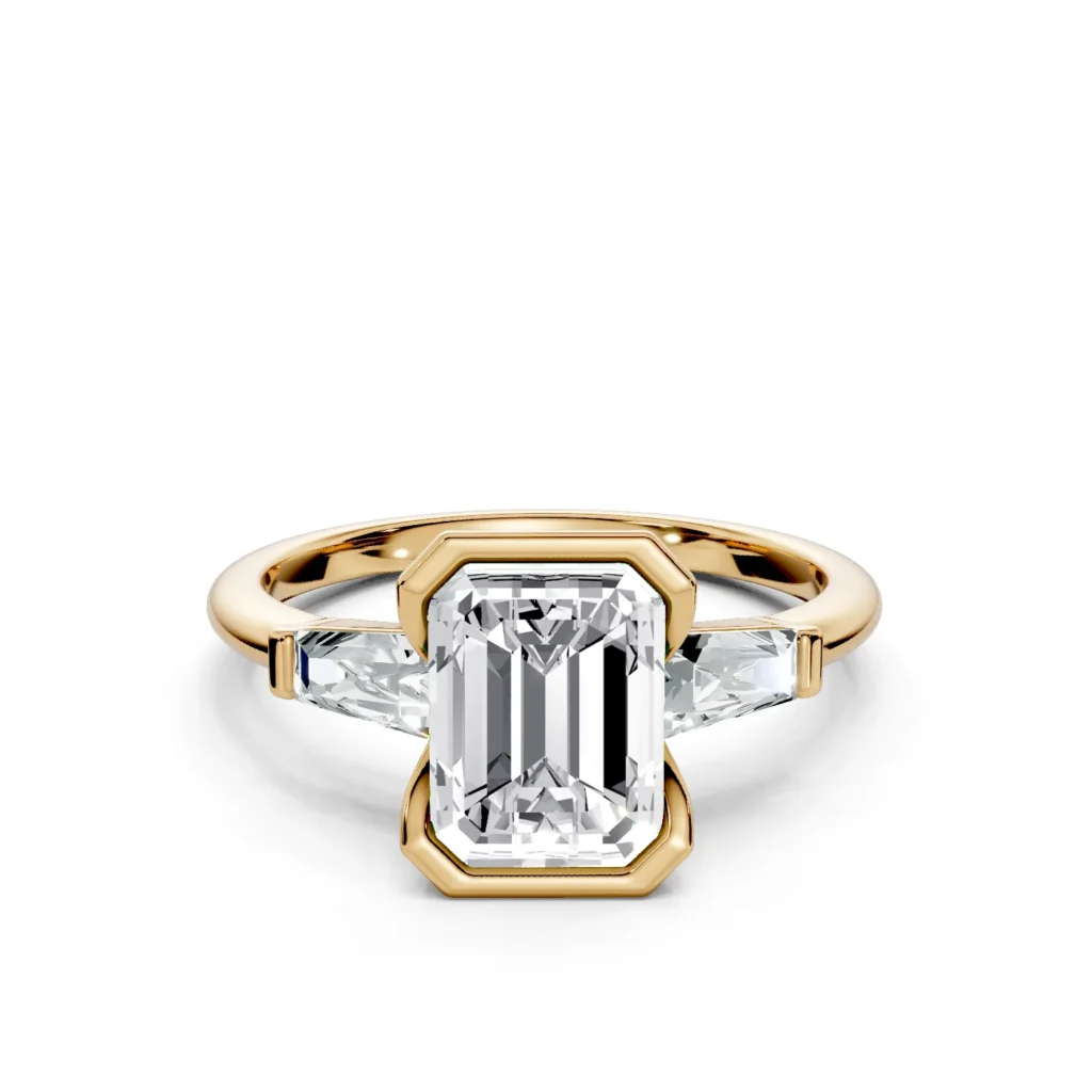 01 Three Stone tapered baguete Fashion Half Bezel Light Pass Low Profile Solitaire Comfort emerald engagement ring 1
