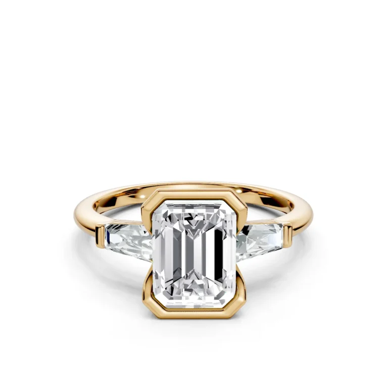 01 Three Stone tapered baguete Fashion Half Bezel Light Pass Low Profile Solitaire Comfort emerald engagement ring 1