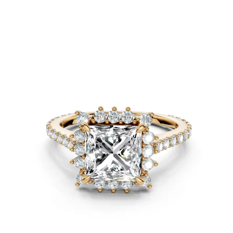 1 Halo Fashion Bridge Curved Standard Profile Pinpoint Pave 34 coverage princess engagement ring 1