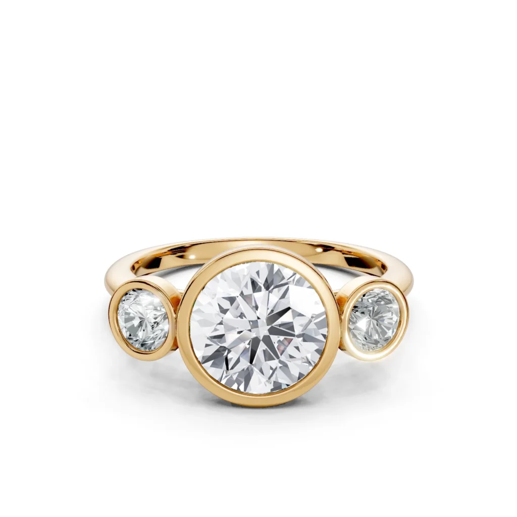 1 Three Stone Fashion Bezel Light Pass Standard Profile Solitaire Comfort round engagement ring 1