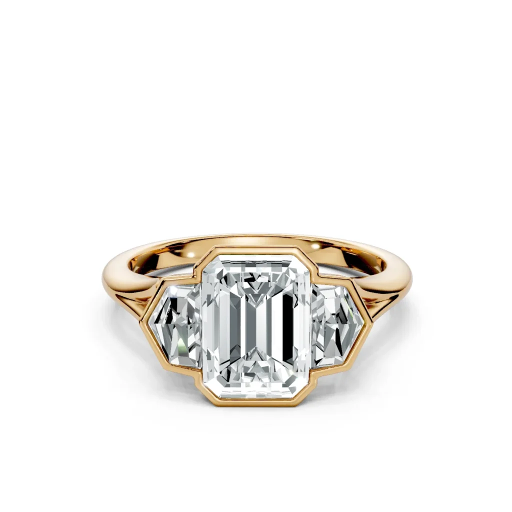 1 Three Stone Fashion Half Bezel Bridge Floating Standard Profile Solitaire Comfort emerald engagement ring 1