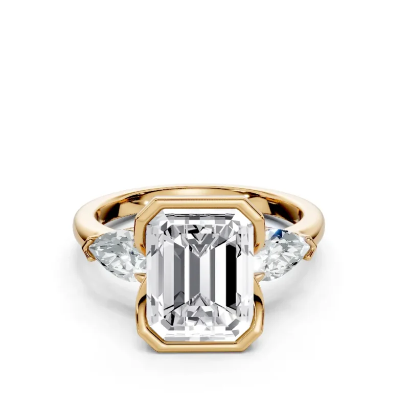 1 Three Stone Fashion Half Bezel Light Pass Low Profile Solitaire Comfort emerald engagement ring 2