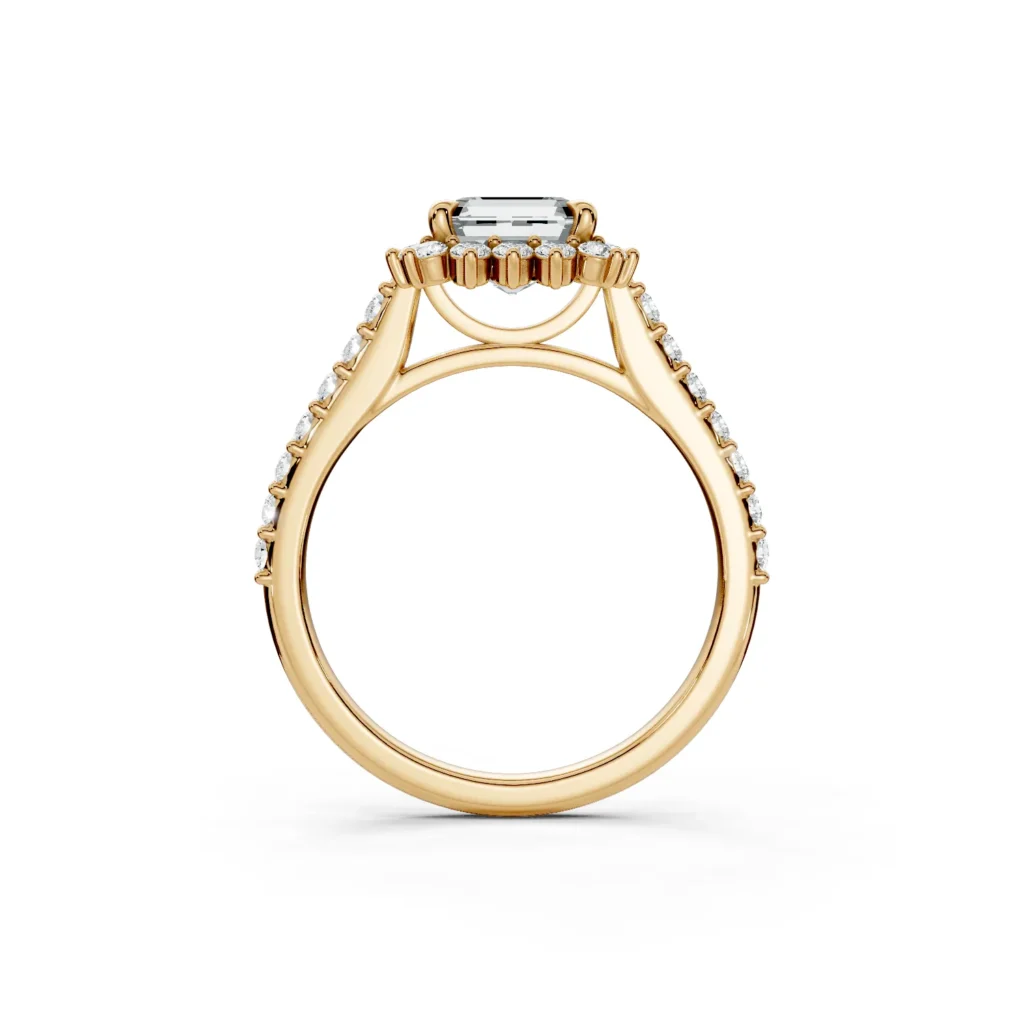 2 Halo Fashion Bridge Curved Standard Profile Pinpoint Pave 12 coverage emerald engagement ring 1