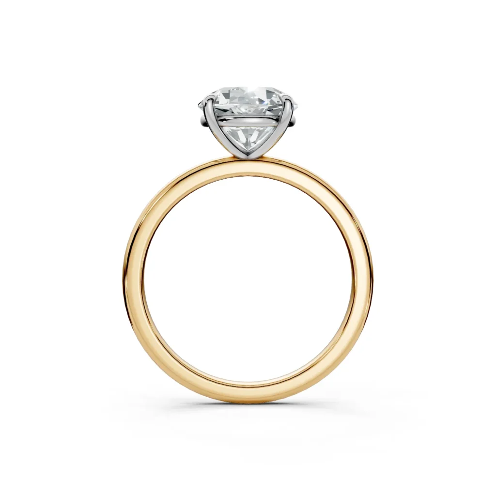2 Solitary Fashion Four Prong Standard Profile Solitaire Standard Two Tone round engagement ring