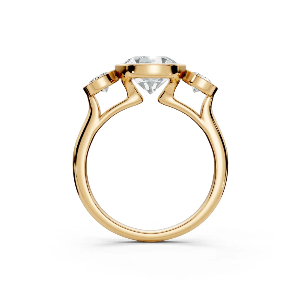2 Three Stone Fashion Bezel Light Pass Standard Profile Solitaire Comfort round engagement ring 1