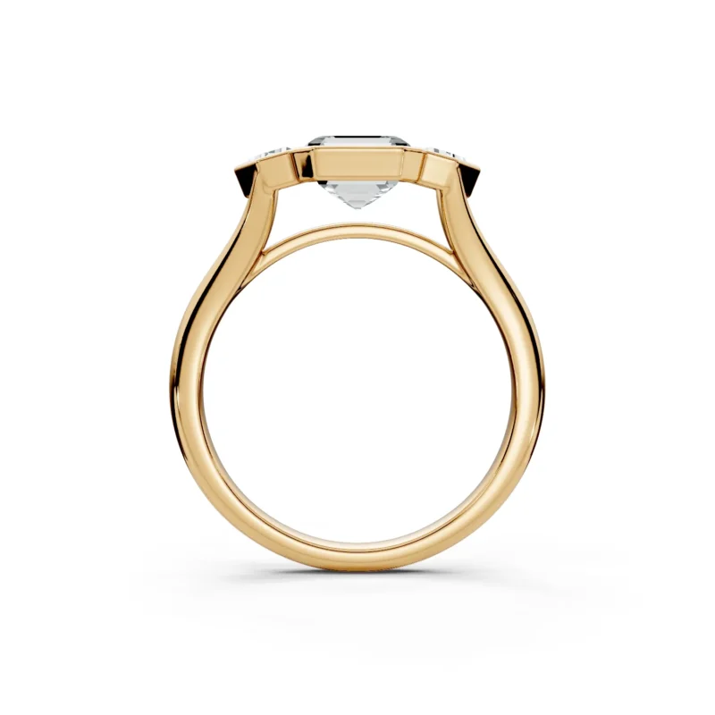 2 Three Stone Fashion Half Bezel Bridge Floating Standard Profile Solitaire Comfort emerald engagement ring 1