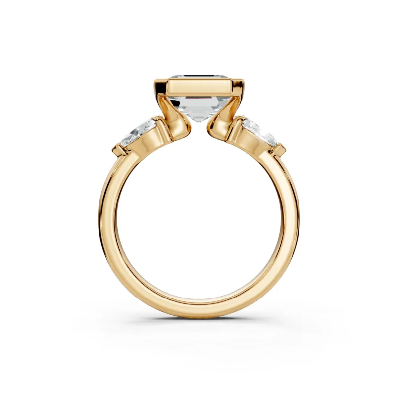 2 Three Stone Fashion Half Bezel Light Pass Low Profile Solitaire Comfort emerald engagement ring 2