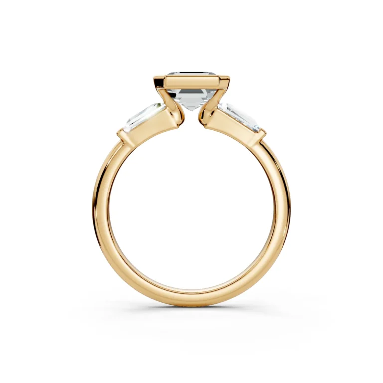 2 Three Stone tapered baguete Fashion Half Bezel Light Pass Low Profile Solitaire Comfort emerald engagement ring 1