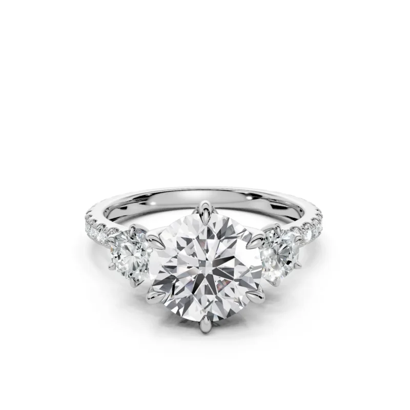 5 Three Stone Six Prong Floral Standard Profile U Pave 34 coverage round 1