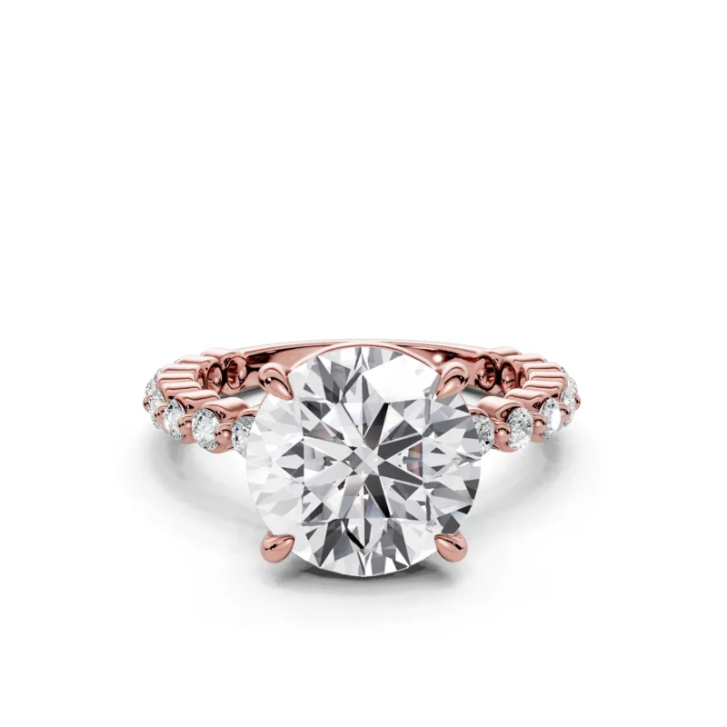 9 Solitary Fashion Four Prong Light Pass Standard Profile Alternating Pave 34 coverage round engagement ring 1