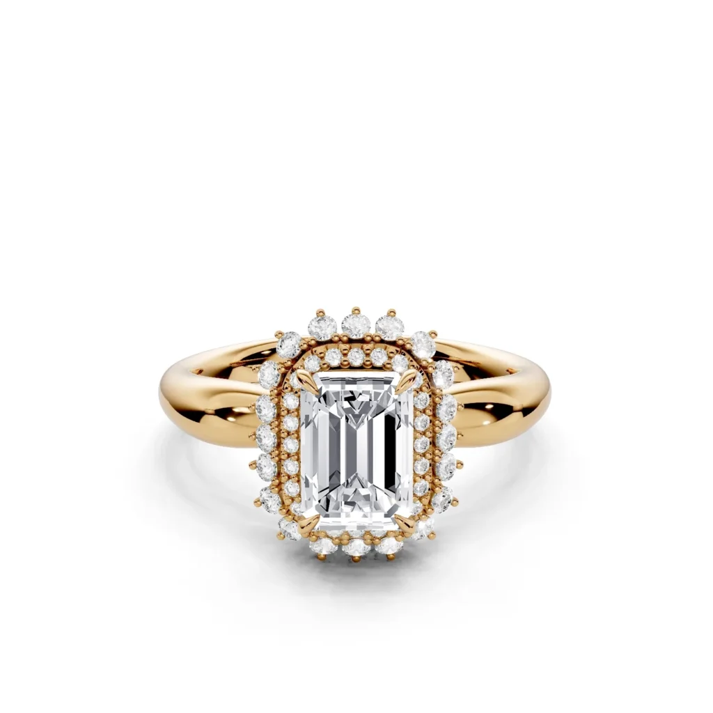 01 Vivre Features Halo Four Prong Standard Profile Solitaire Comfort emerald 1ct