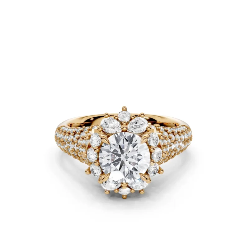 01 Vivre Features Halo Four Prong cathedral Triple angle Pavé Prunus mume 12 coverage round 1ct