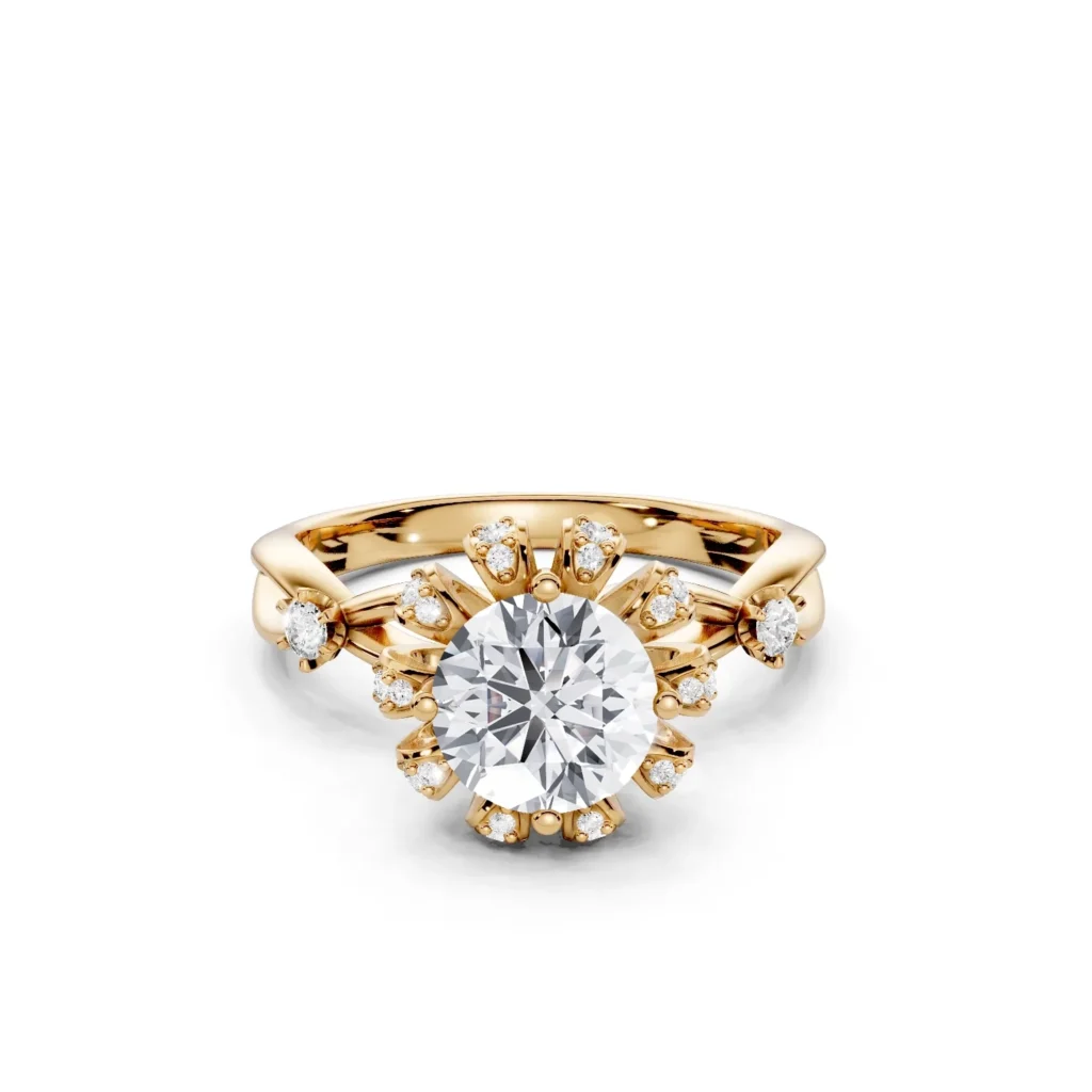 1 Vivre Features Halo Four Prong Outstanding Profile Split Shank Solitaire Comfort round 1ct