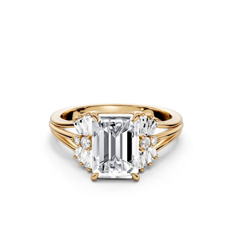 1 Vivre Features three stone cathedral Standard Profile Solitaire Comfort emerald 2ct