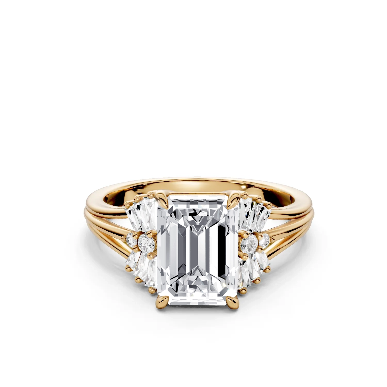 1 Vivre Features three stone cathedral Standard Profile Solitaire Comfort emerald 2ct