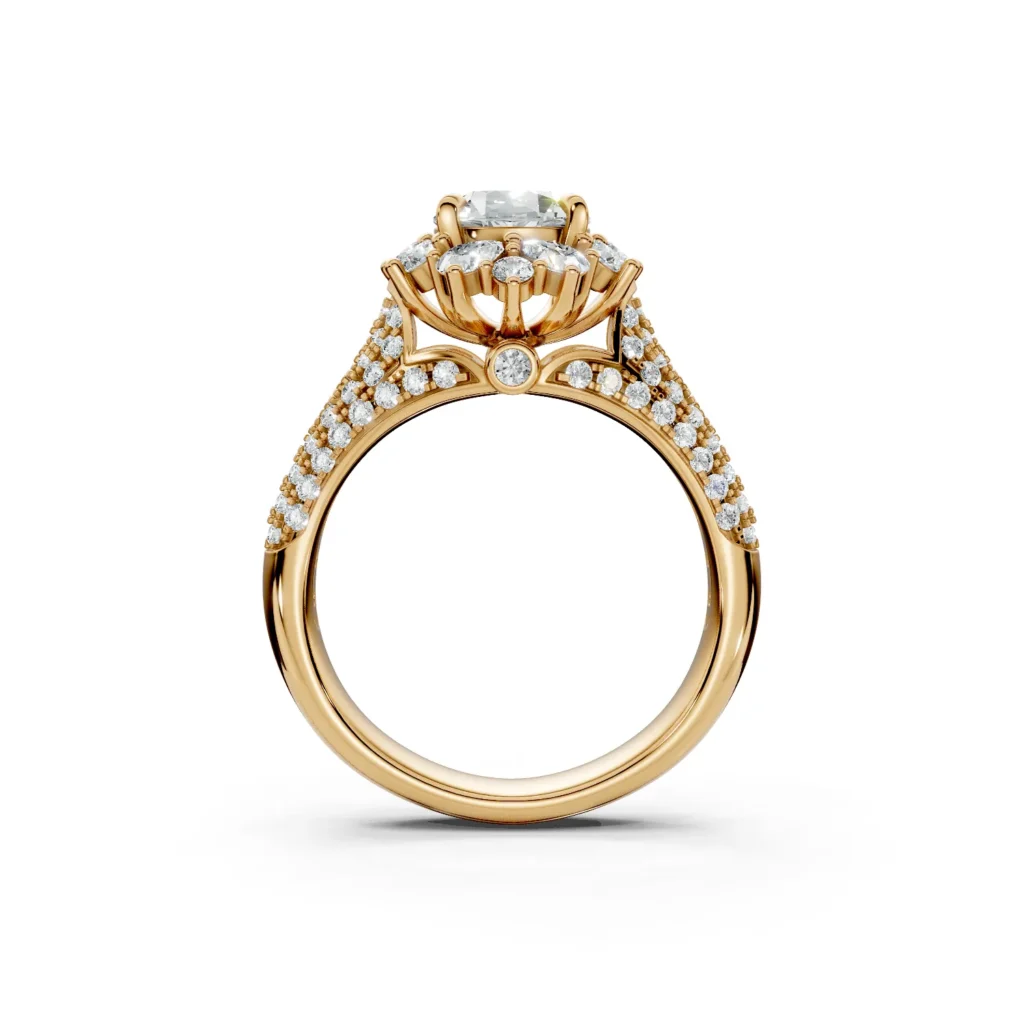 2 Vivre Features Halo Four Prong cathedral Triple angle Pavé Prunus mume 12 coverage round 1ct