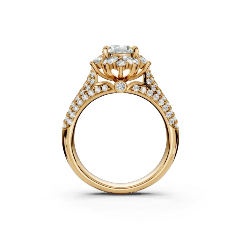 2 Vivre Features Halo Four Prong cathedral Triple angle Pavé Prunus mume 12 coverage round 1ct