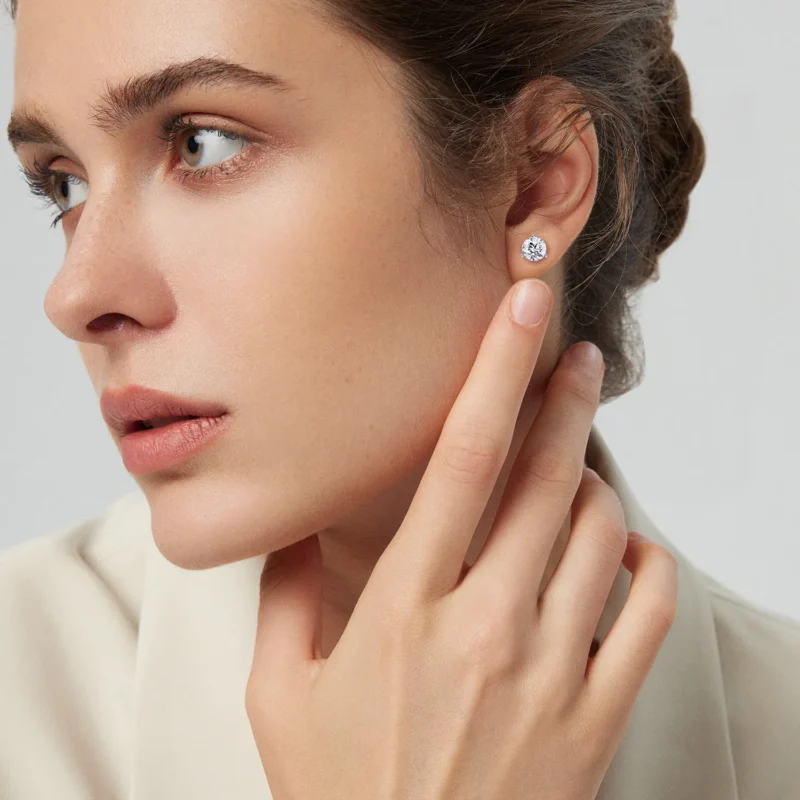 MODEL2 Solitary Three Prong Round Prong Martini earring round