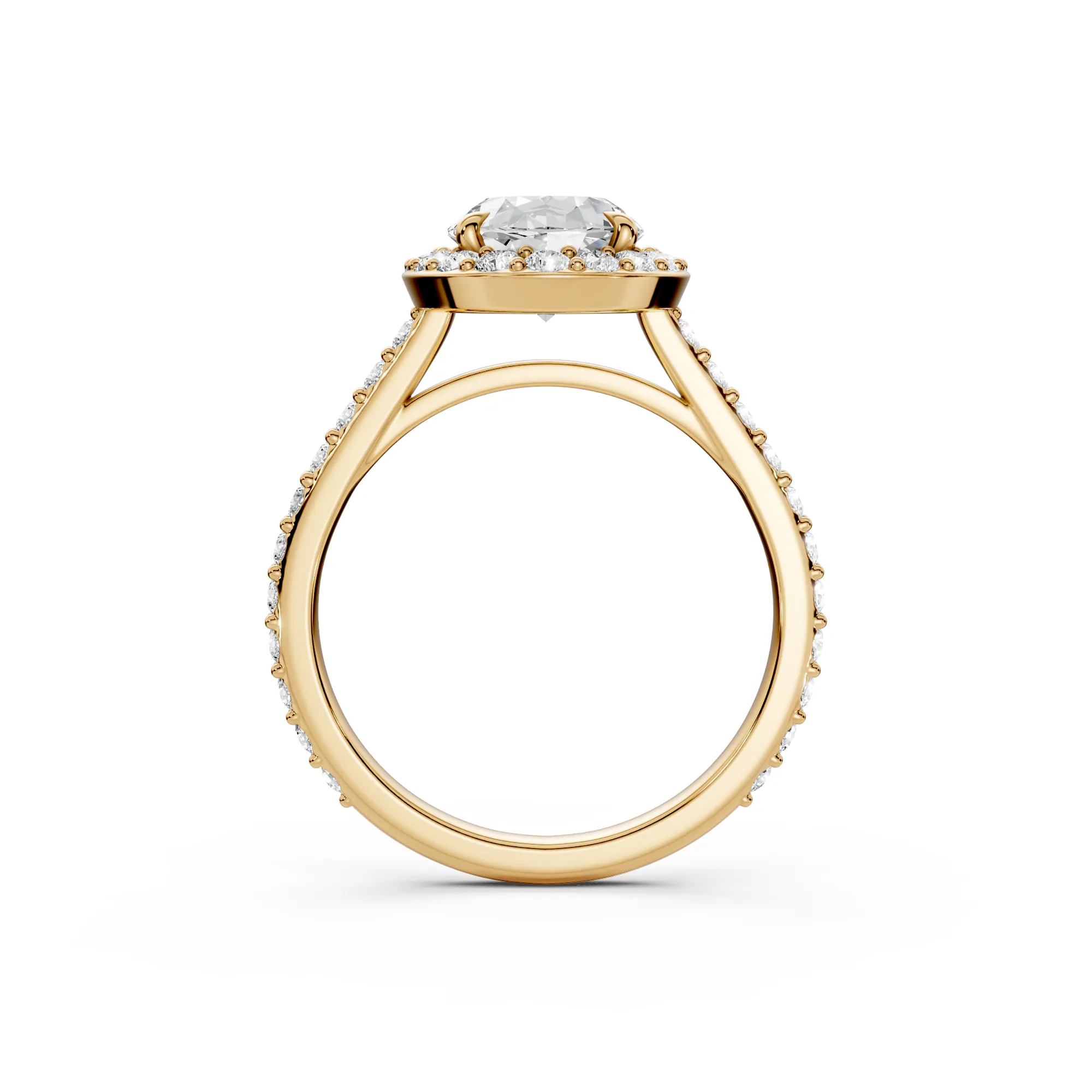 2 Classic Halo Oval Cut U Pavé Diamond Ring