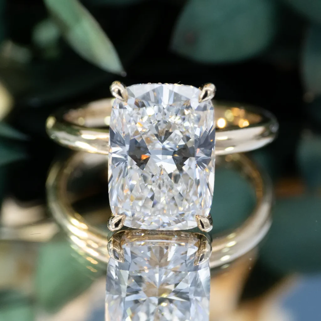 Solitary Hidden Halo Elongated Cushion Diamond Ring 1